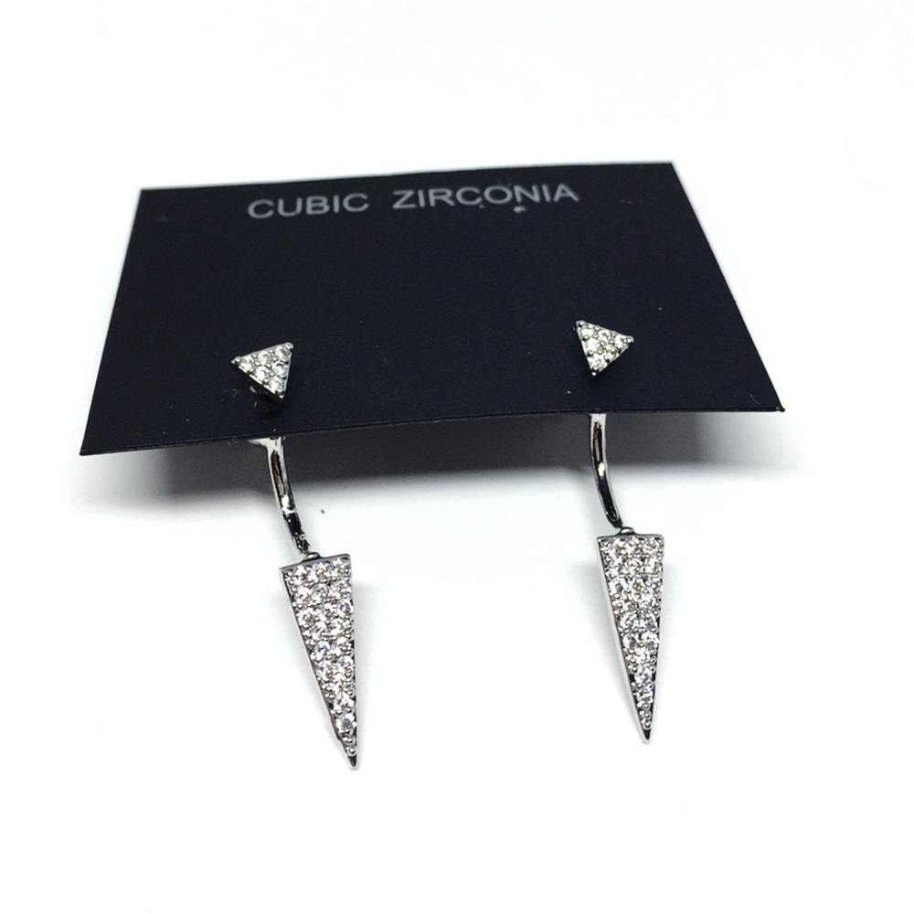 Double Side Cubic Zirconia Earring - Picture 2 of 8
